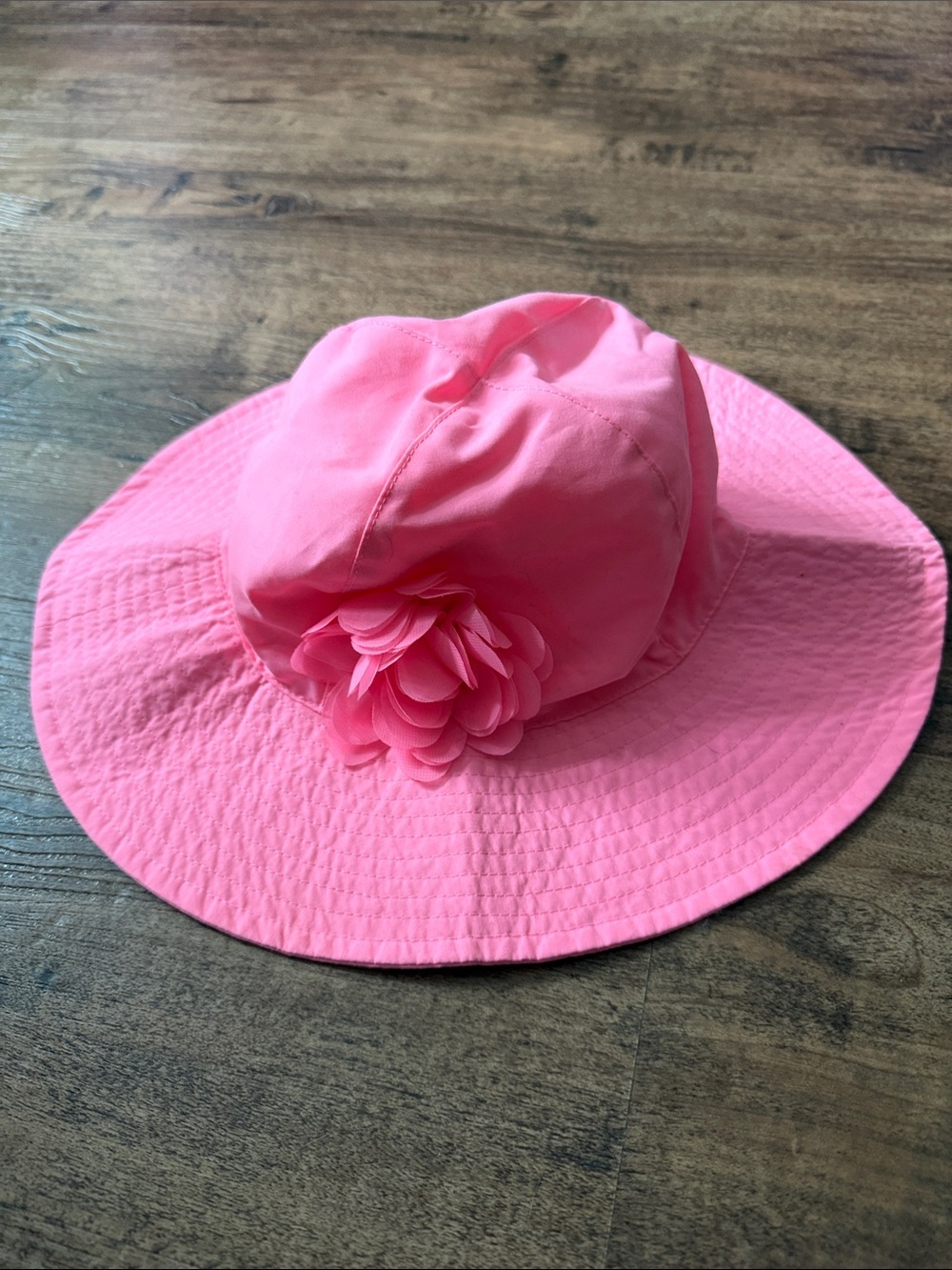 Pink Wide Brim Flower Sun Hat 2t-4t